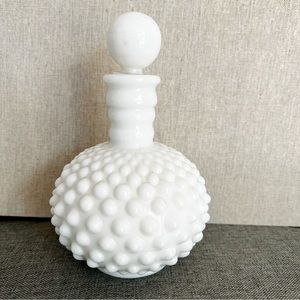 Vintage Anchor Hocking Hobnail Milk Glass Perfume Bottle with Lid
